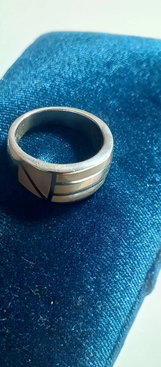 Anillo Plata Ley Nacar Geométrico